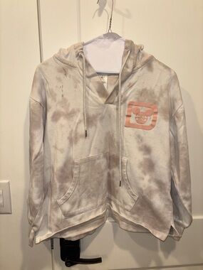 Disney Cream and Light Brown Tie-Dye Hoodie with Peach Logo